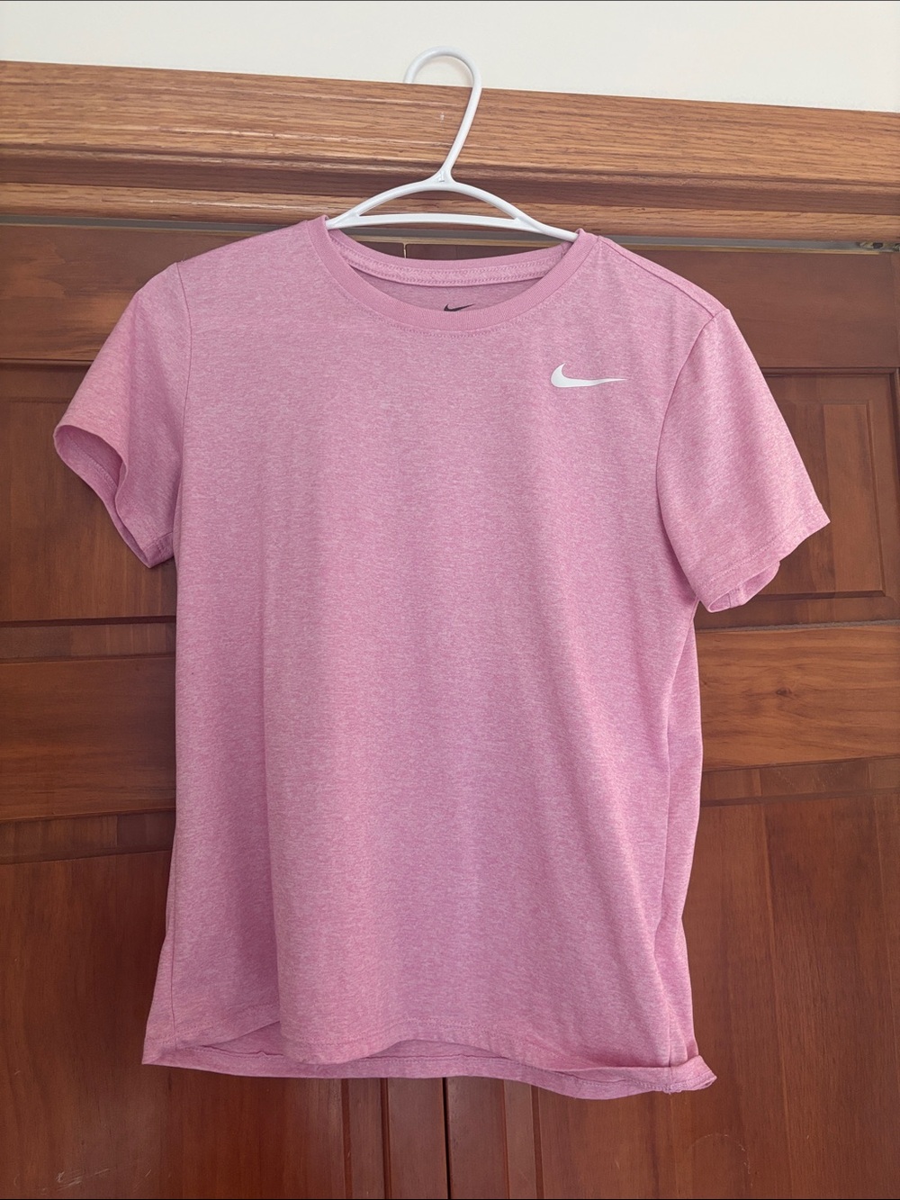 Nike Pink Short-Sleeve Dri-FIT Crew T-Shirt with White Swoosh